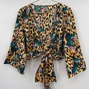 ASOS Plus Leopard & Floral Print Tie-Front Blouse — Size 20 NWT